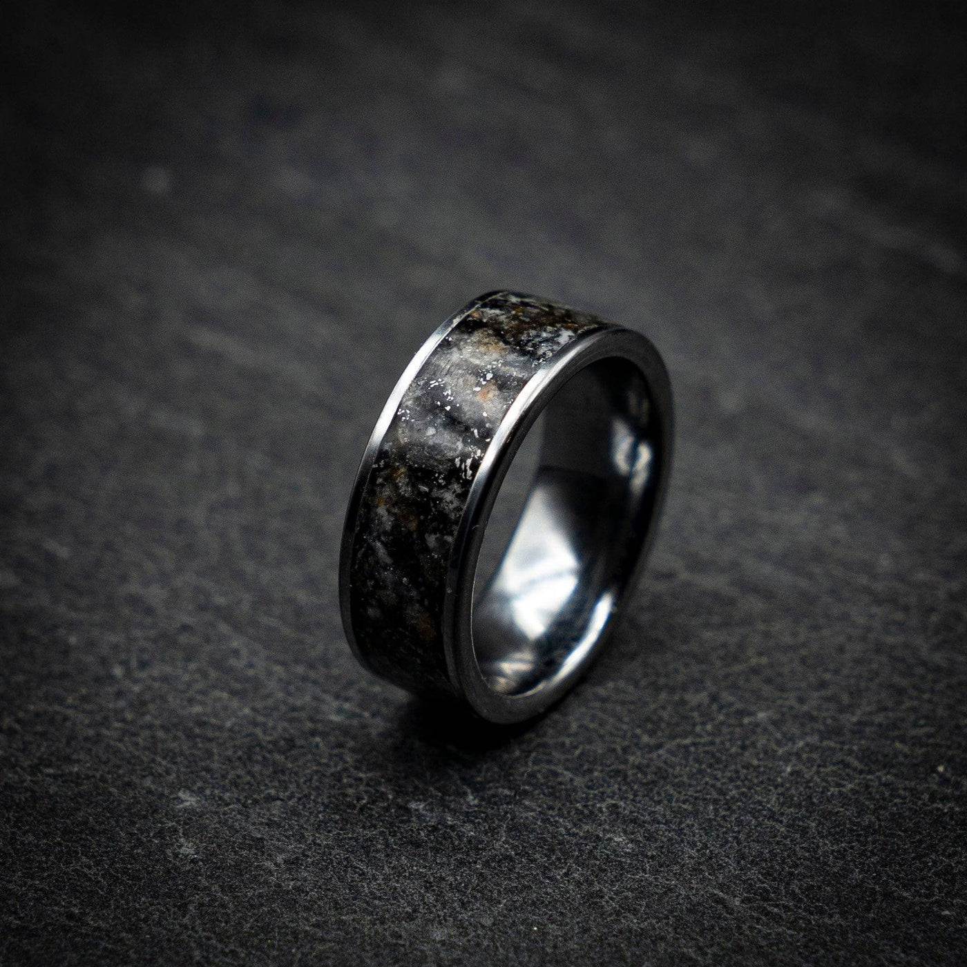 Tungsten Meteorite shavings ring