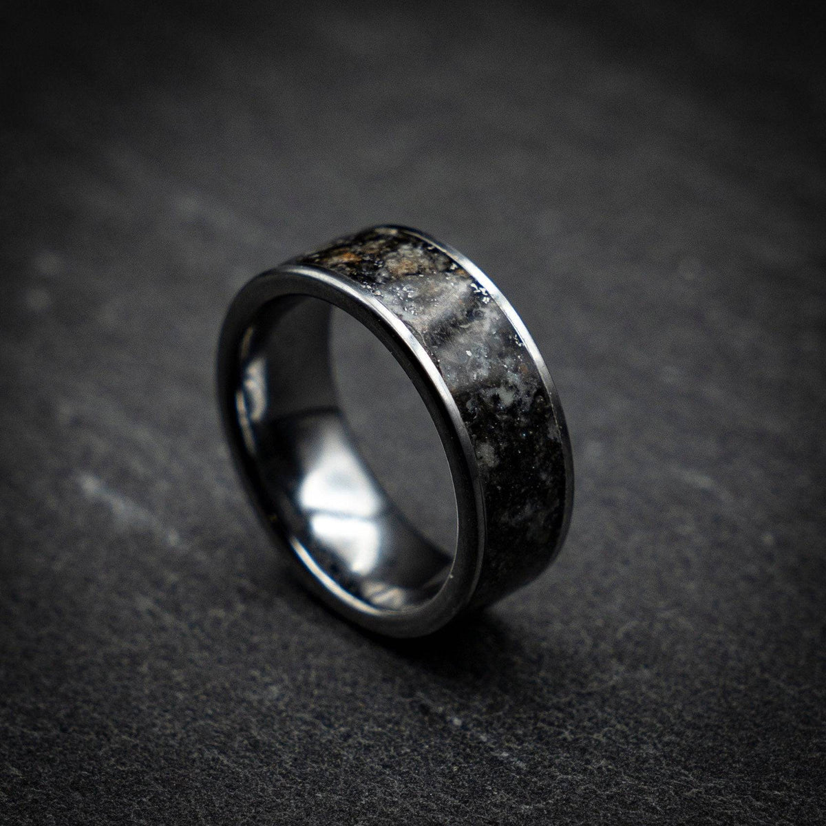 Tungsten Meteorite shavings ring