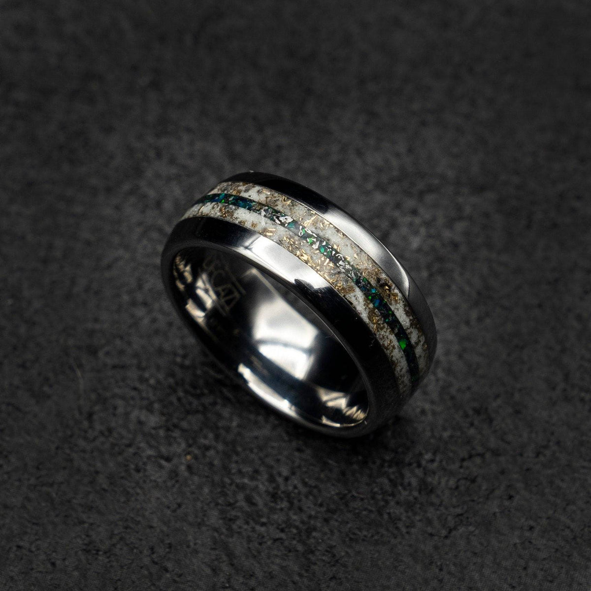 Tungsten opal, meteorite and Mokume gane glow ring | Decazi