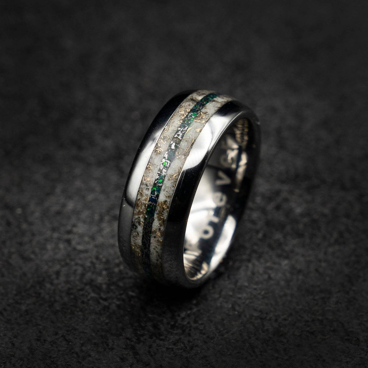 Tungsten opal, meteorite and Mokume gane glow ring | Decazi