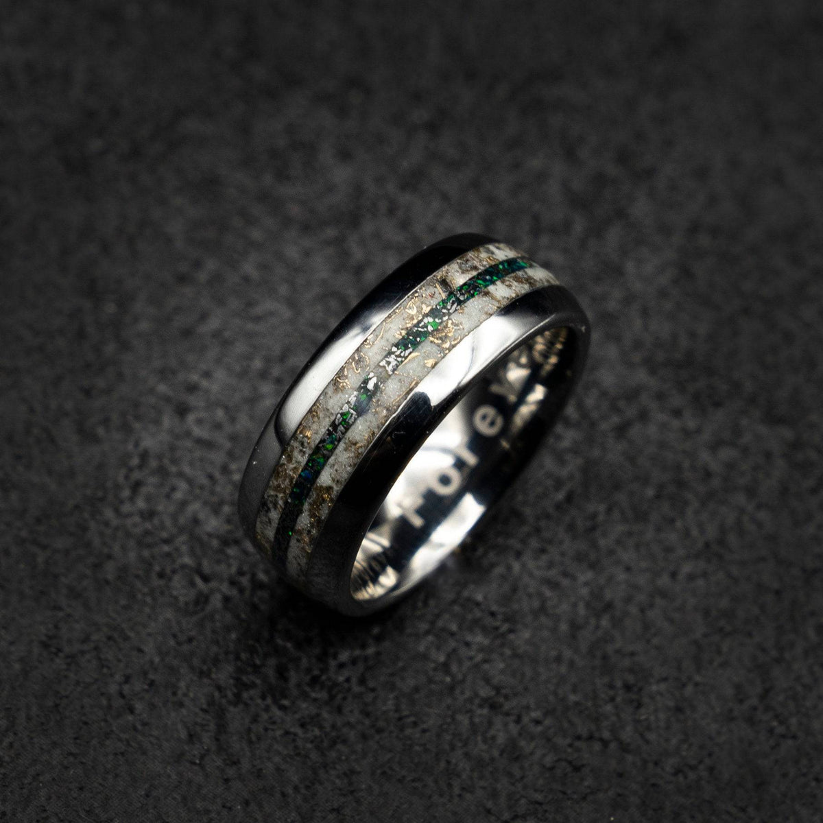 Tungsten opal, meteorite and Mokume gane glow ring | Decazi