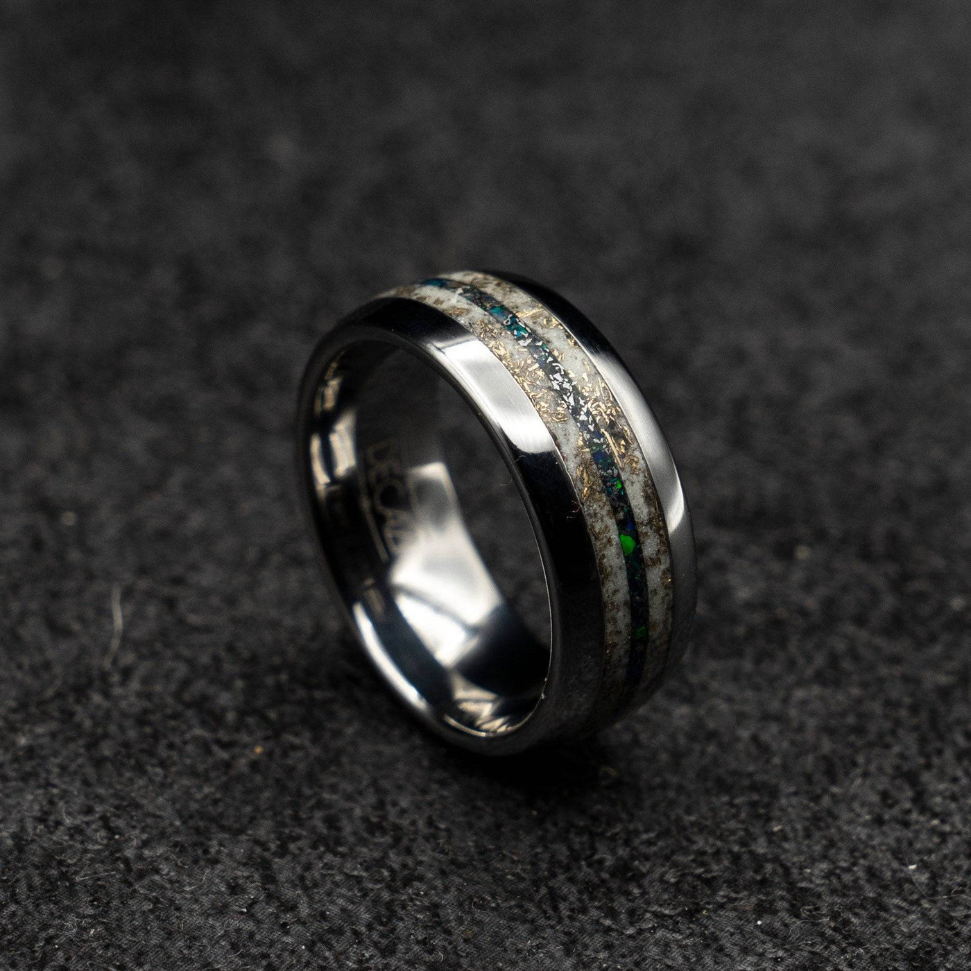 Tungsten opal, meteorite and Mokume gane glow ring | Decazi