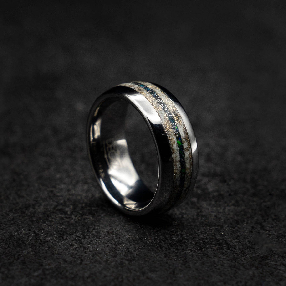 Tungsten opal, meteorite and Mokume gane glow ring | Decazi