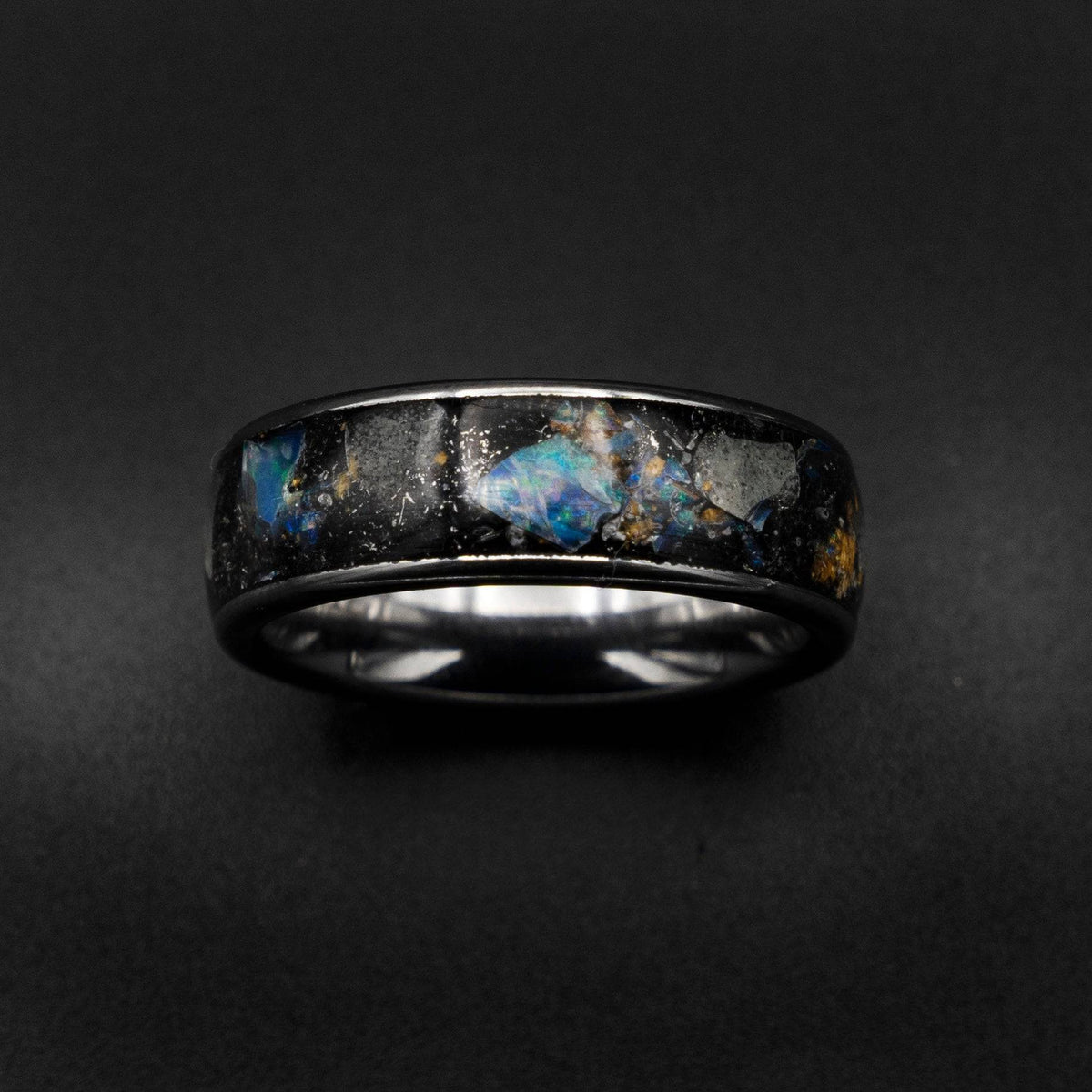Genuine Australian Opal Blue Glow Tungsten Ring