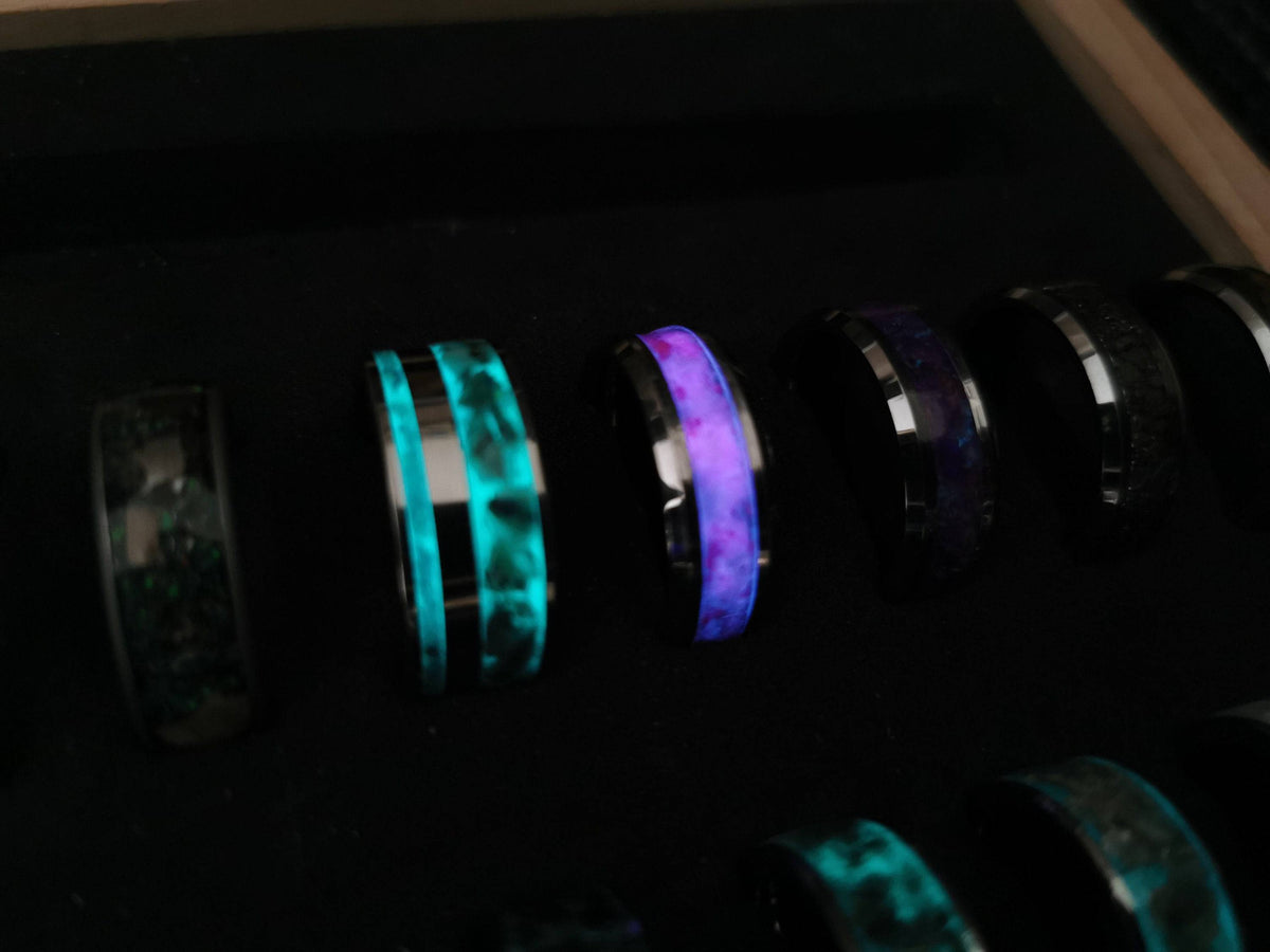 Tungsten ring filled with Quantum Quatro and opal