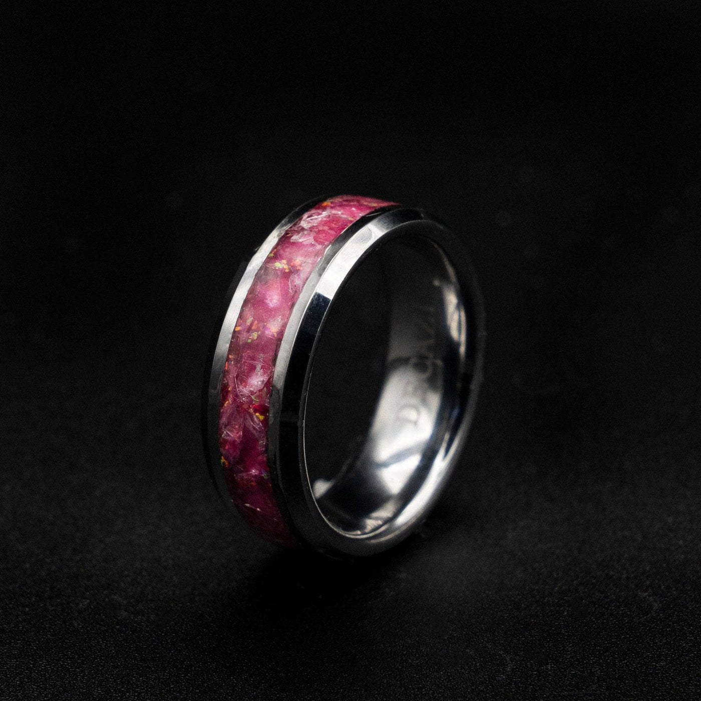 Tungsten Ring With Rose Quartz Inlay