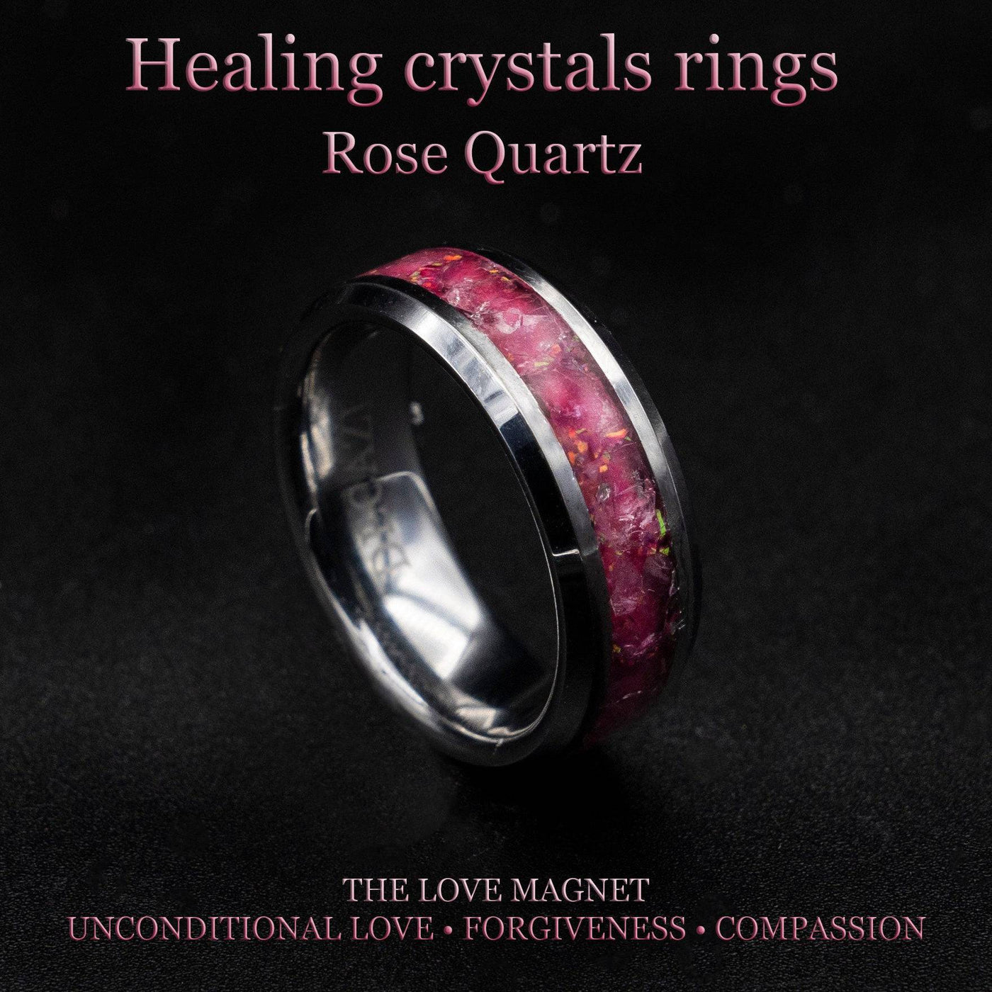 Tungsten Ring With Rose Quartz Inlay