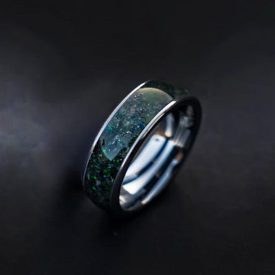 Ceramic or tungsten ring filled with Moss Agate - Decazi